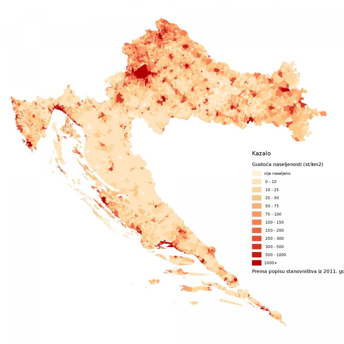 クロアチア密度マップ