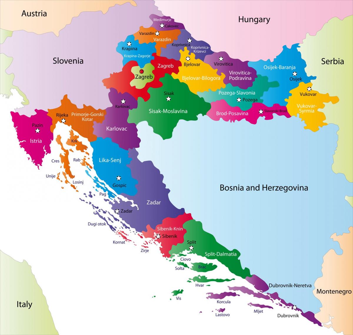 クロアチア 区域の地図