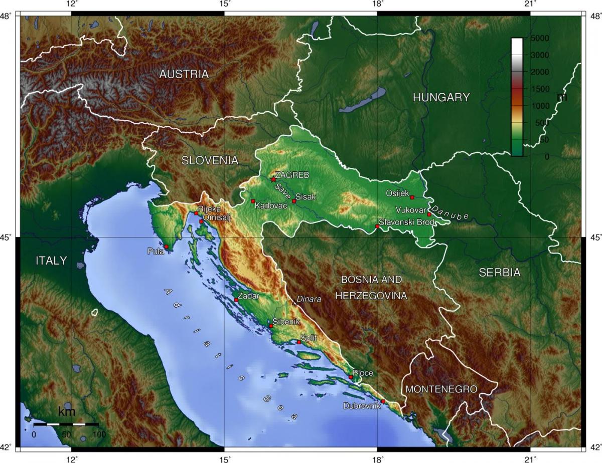 クロアチア の地形図