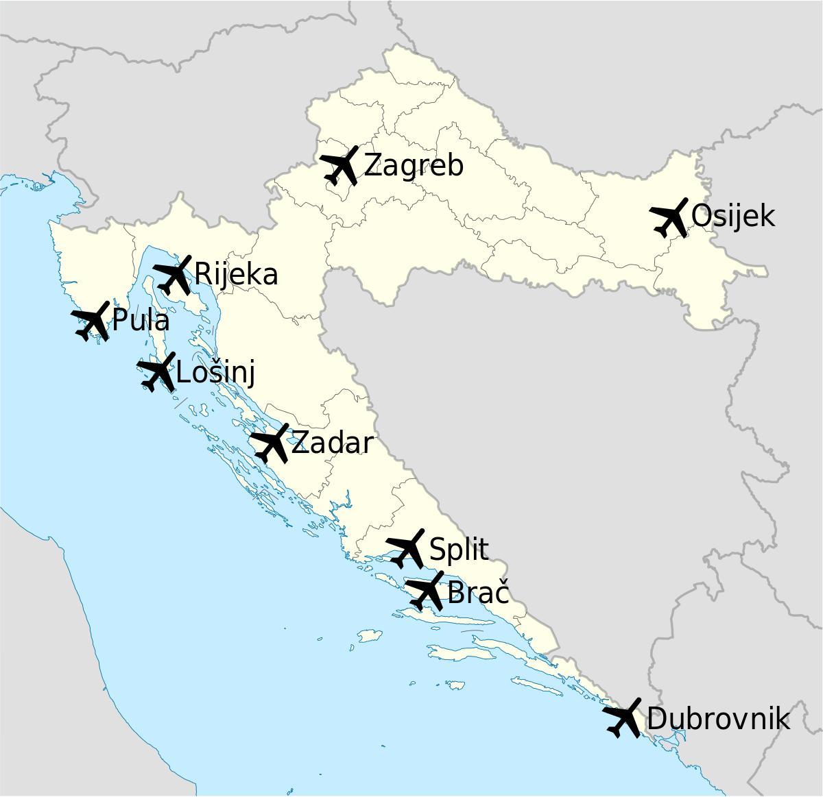 クロアチアの空港の地図