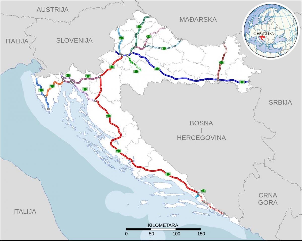 クロアチアの高速道路の地図