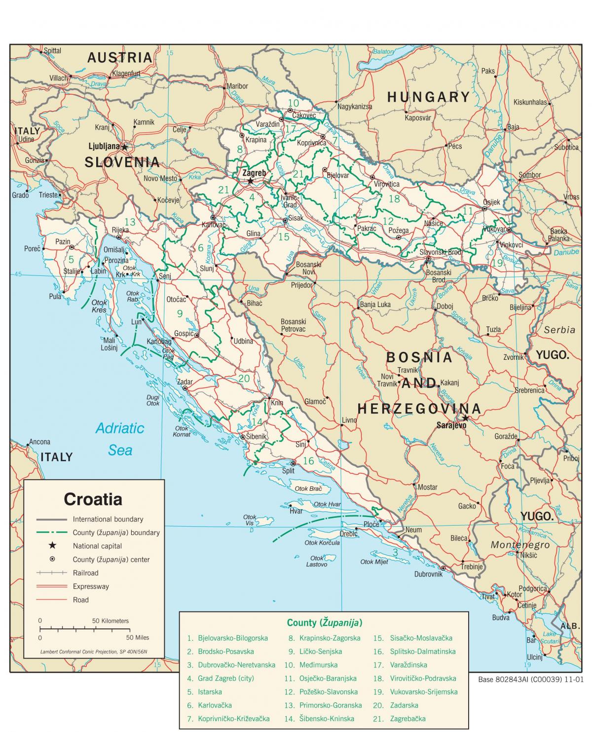 クロアチア 市の地図