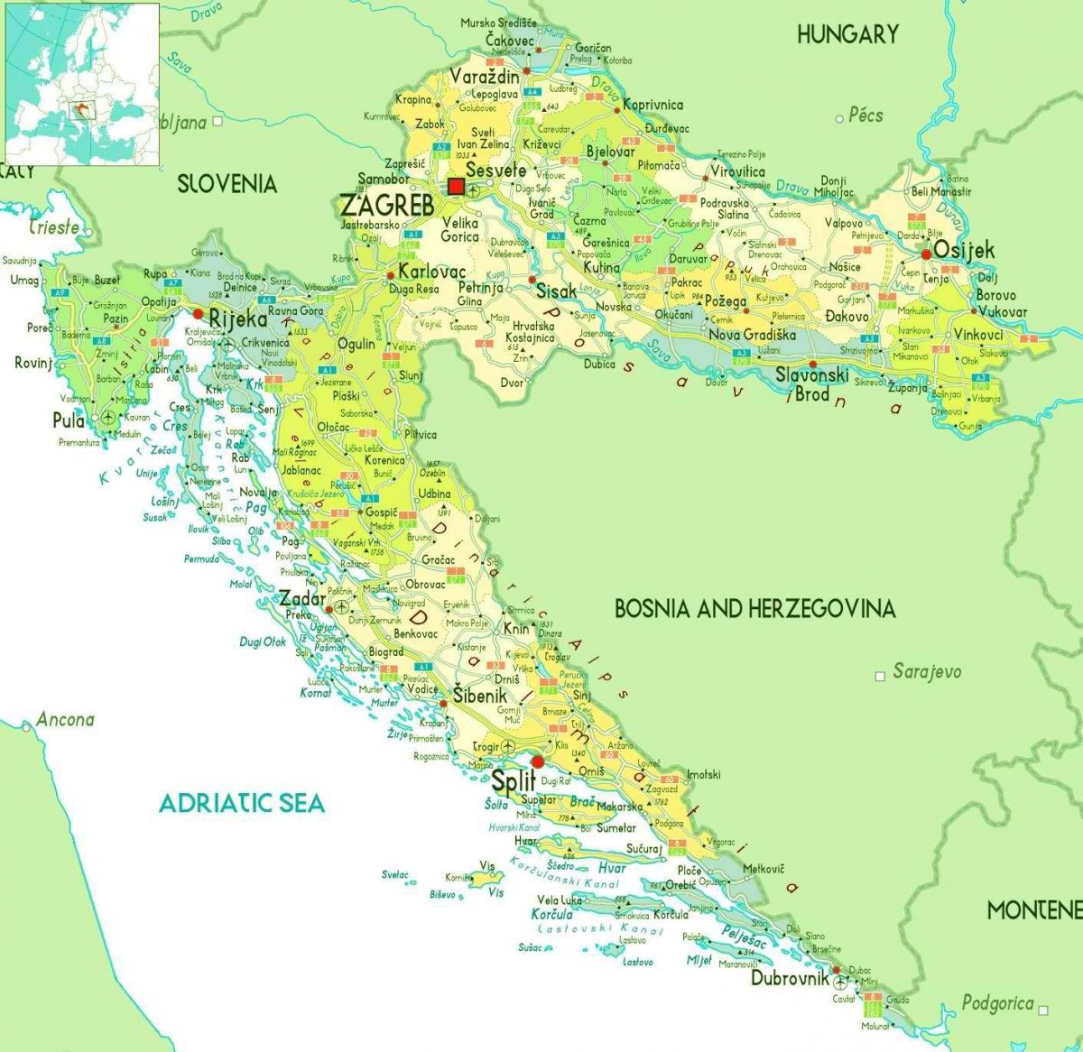 大きな地図 クロアチア